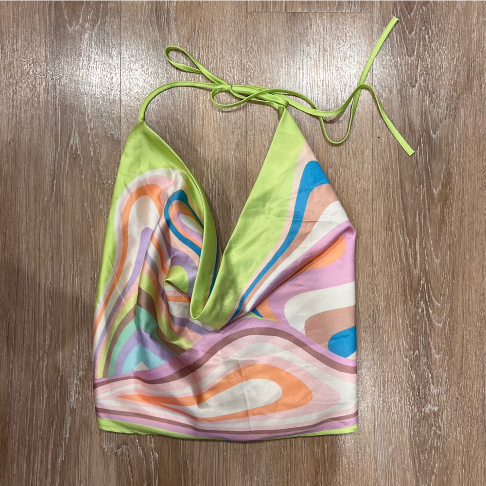 Retro Pattern Scarf Cowl Neck Top
